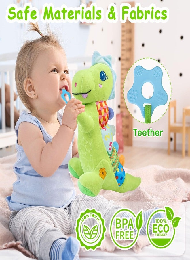 Holaxander Baby Dino Plush Soft Stuffed Animal Toy for 0-3-6-12+ Months,Infant Musical Toy with Rattle,Squeaker,Sensory Crinkle,Teether & Textures,Tummy Time Toys Christmas Baby Gift for Newborn Girl Boy (Green) - Image 3